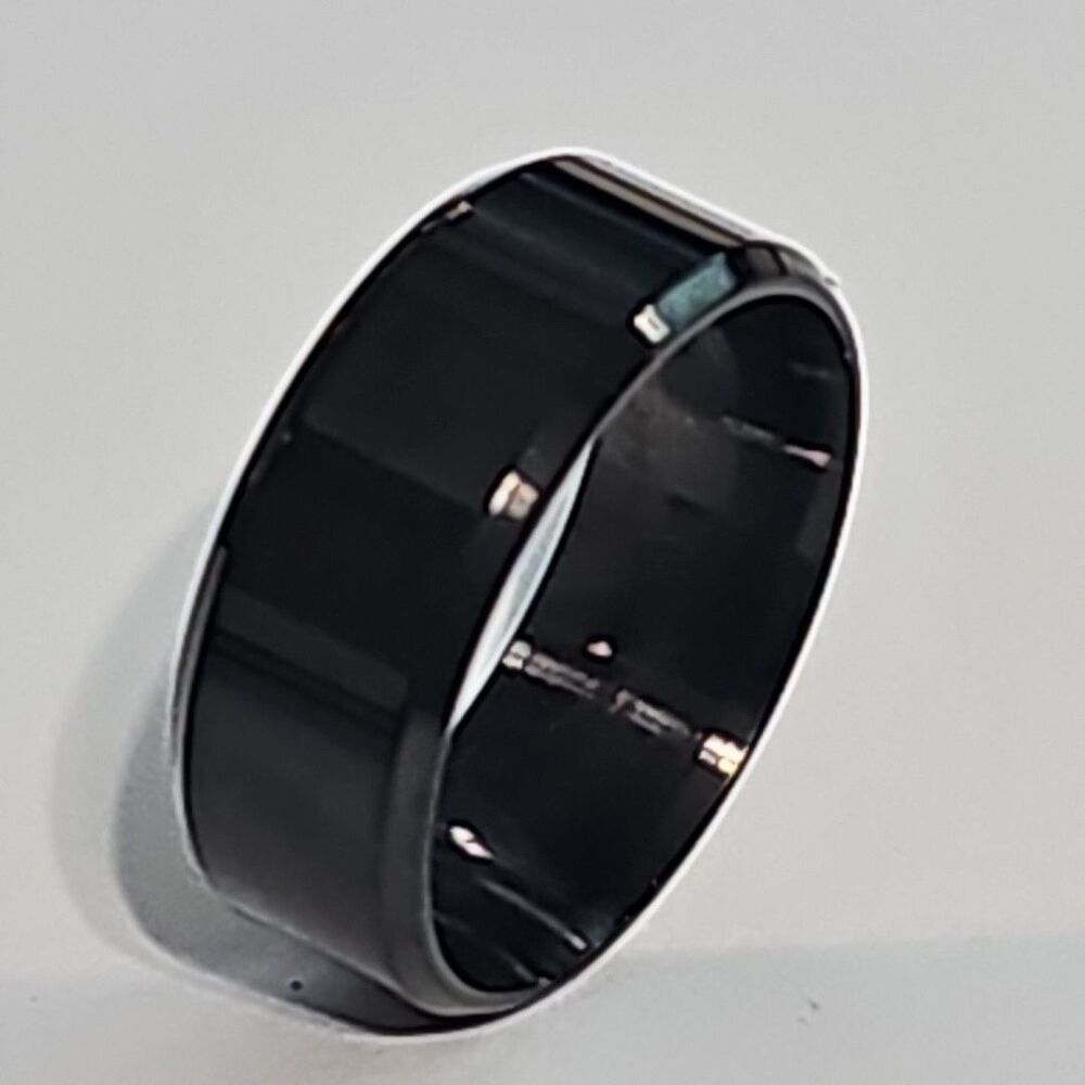 Fashion Ring Solid Color Black Mirror Stainless Steel Band Ring size. 12 Men's